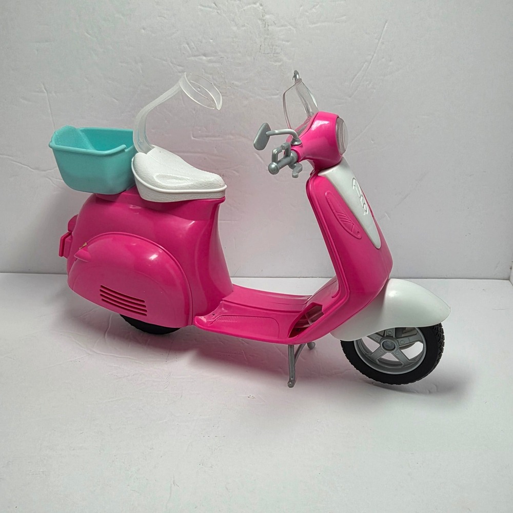 Barbie Pink Moped Scooter Doll Vehicle with Teal Basket and Kickstand